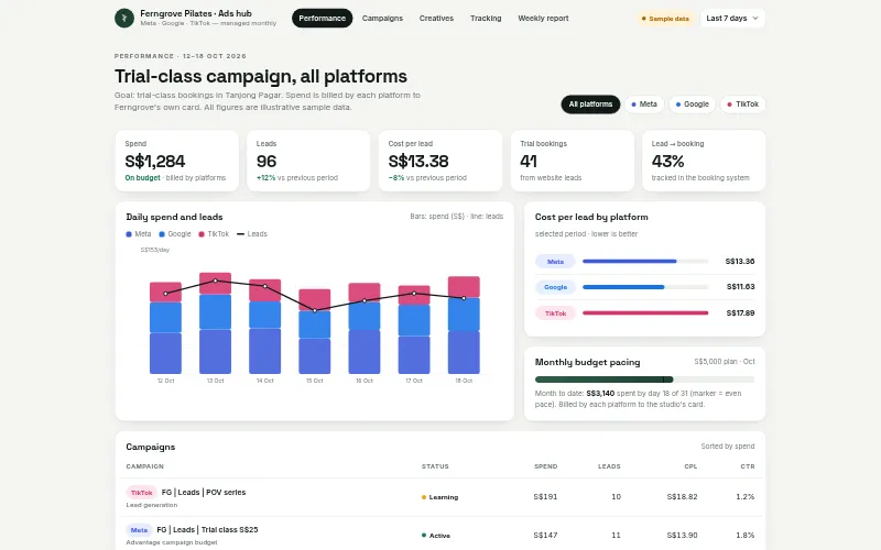 Ads Hub: Meta, Google & TikTok Campaigns — screen 1