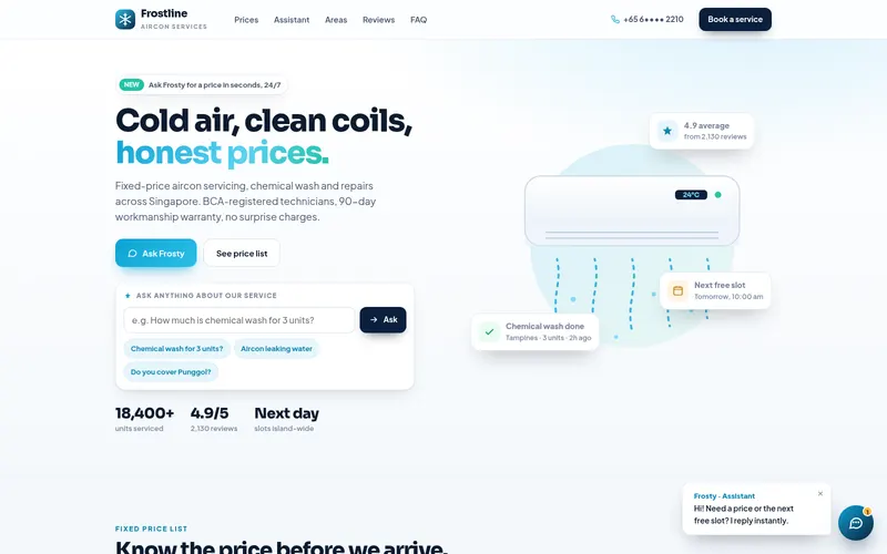 Website with an AI chat assistant that quotes and books — screen 1