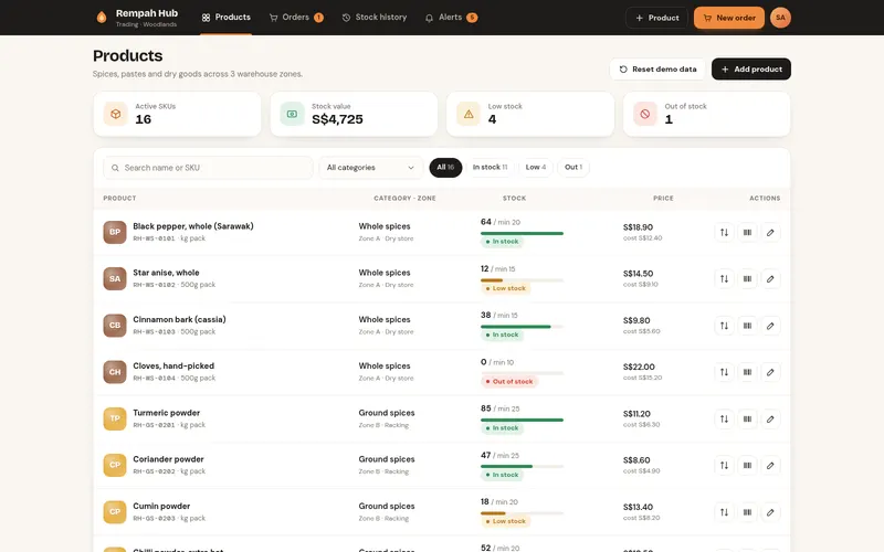 Inventory & Orders App — screen 1
