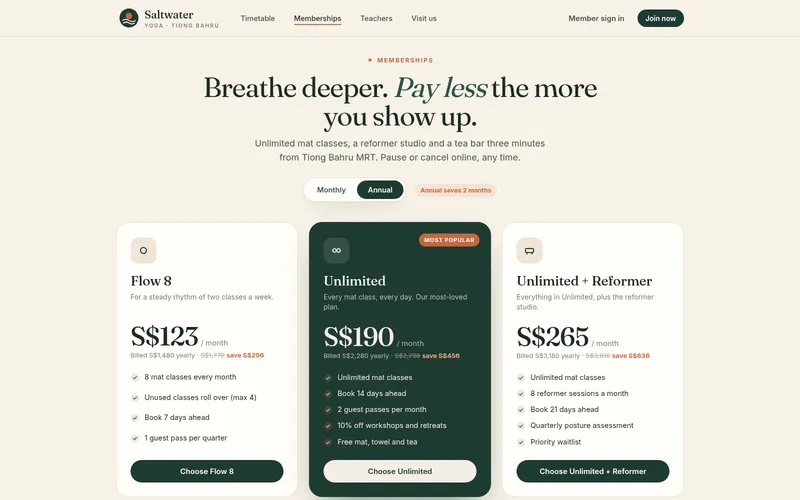 Studio membership subscriptions — screen 1