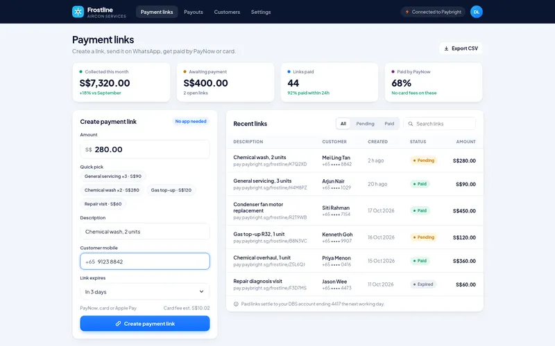 PayNow payment links — screen 1