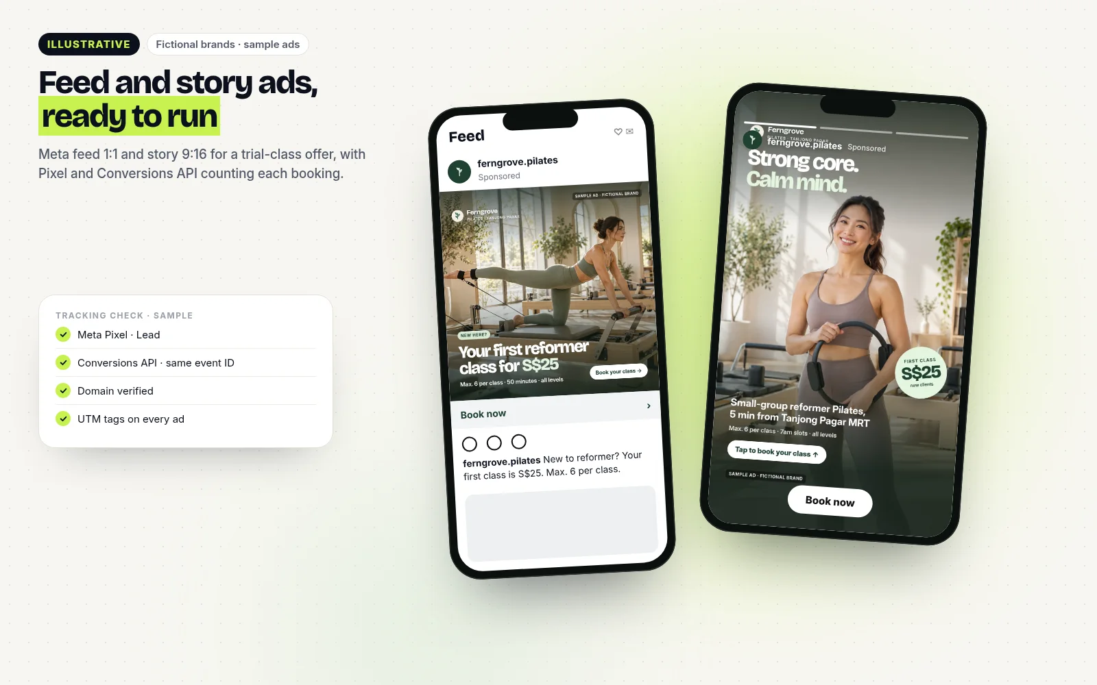 Facebook & Instagram ads, ready to run — screen
