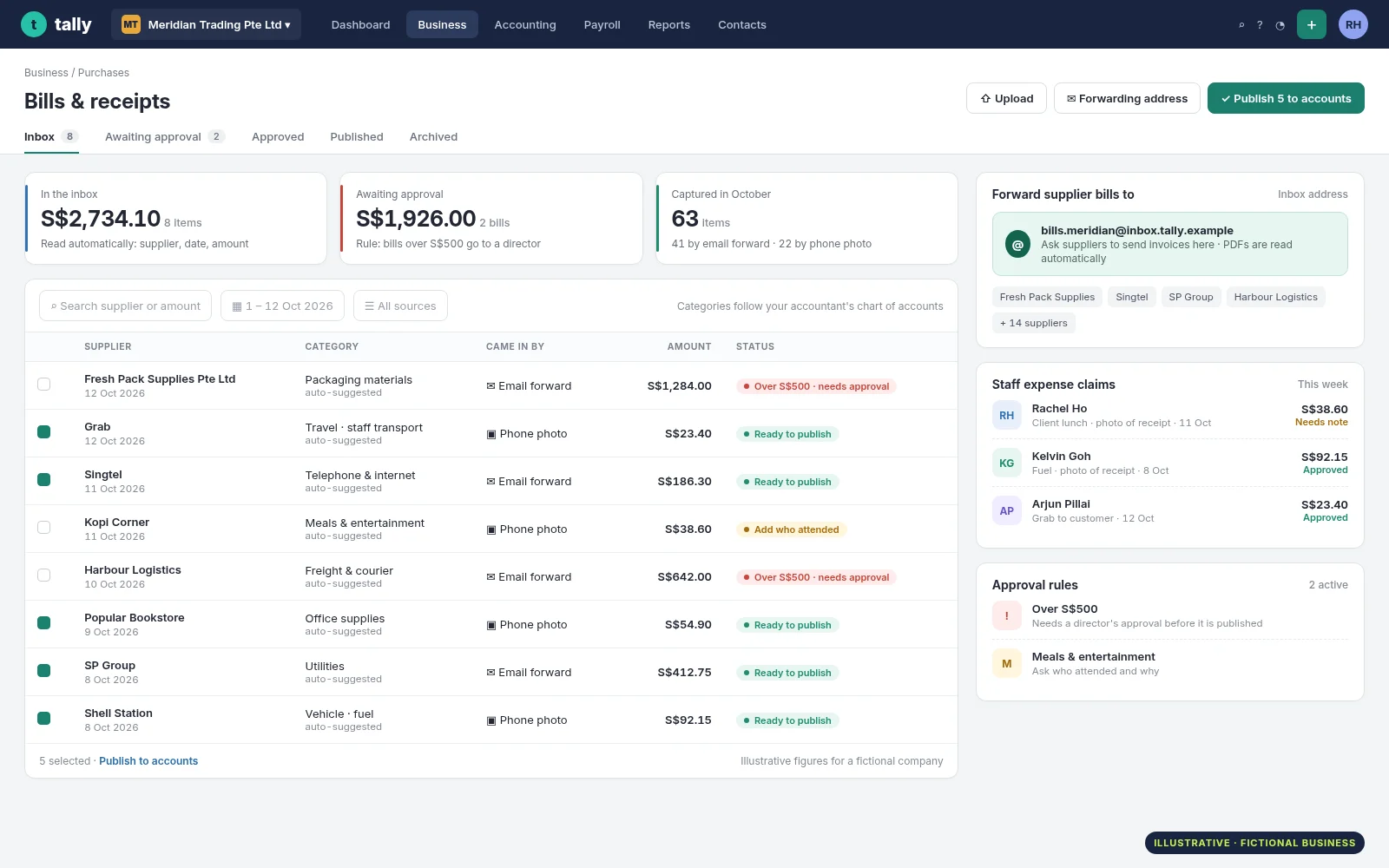 Receipts and bills, no shoebox — screen