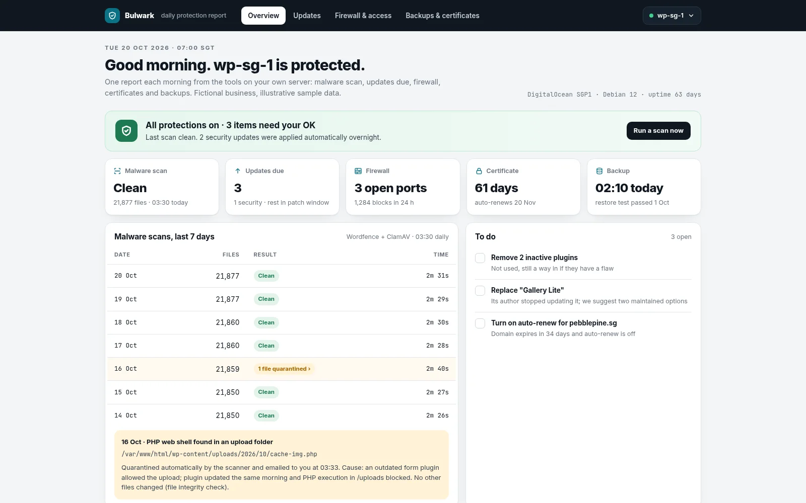 A server that reports on itself every morning — screen